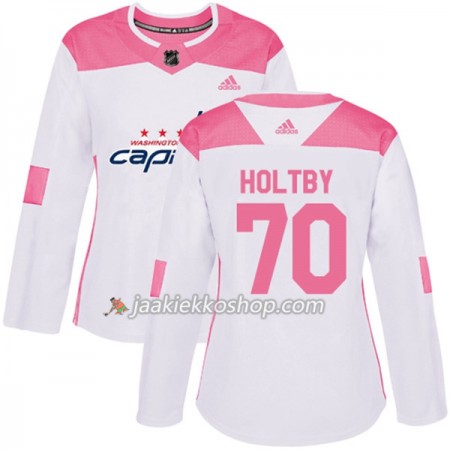 Nainen NHL Washington Capitals Pelipaita Braden Holtby 70 Adidas 2017-2018 Valkoinen Vaaleanpunainen Fashion Authentic